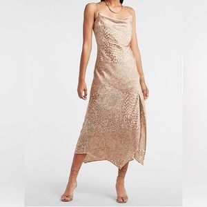 Express Satin Animal Print Cowl Neck Midi Slip Dress